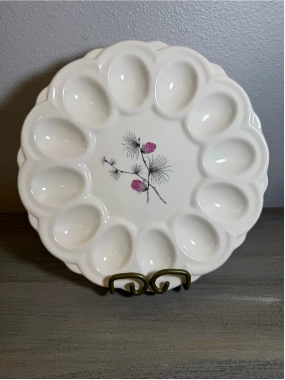 Rare Vintage Canonsburg Wild Clover 9-Inch Scalloped Deviled Egg Platter MCM